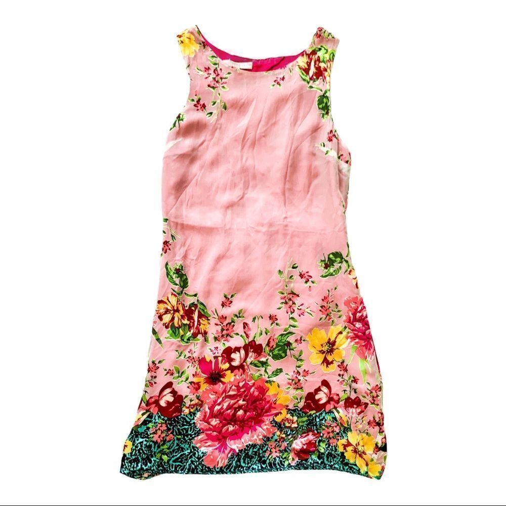 Nwt Lavender Brown Floralsilk Shift Midi Dress